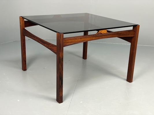 Vintage 1960s Coffee Table Smoked Glass Wood Swedish Mid Century EB11195 MWOO0