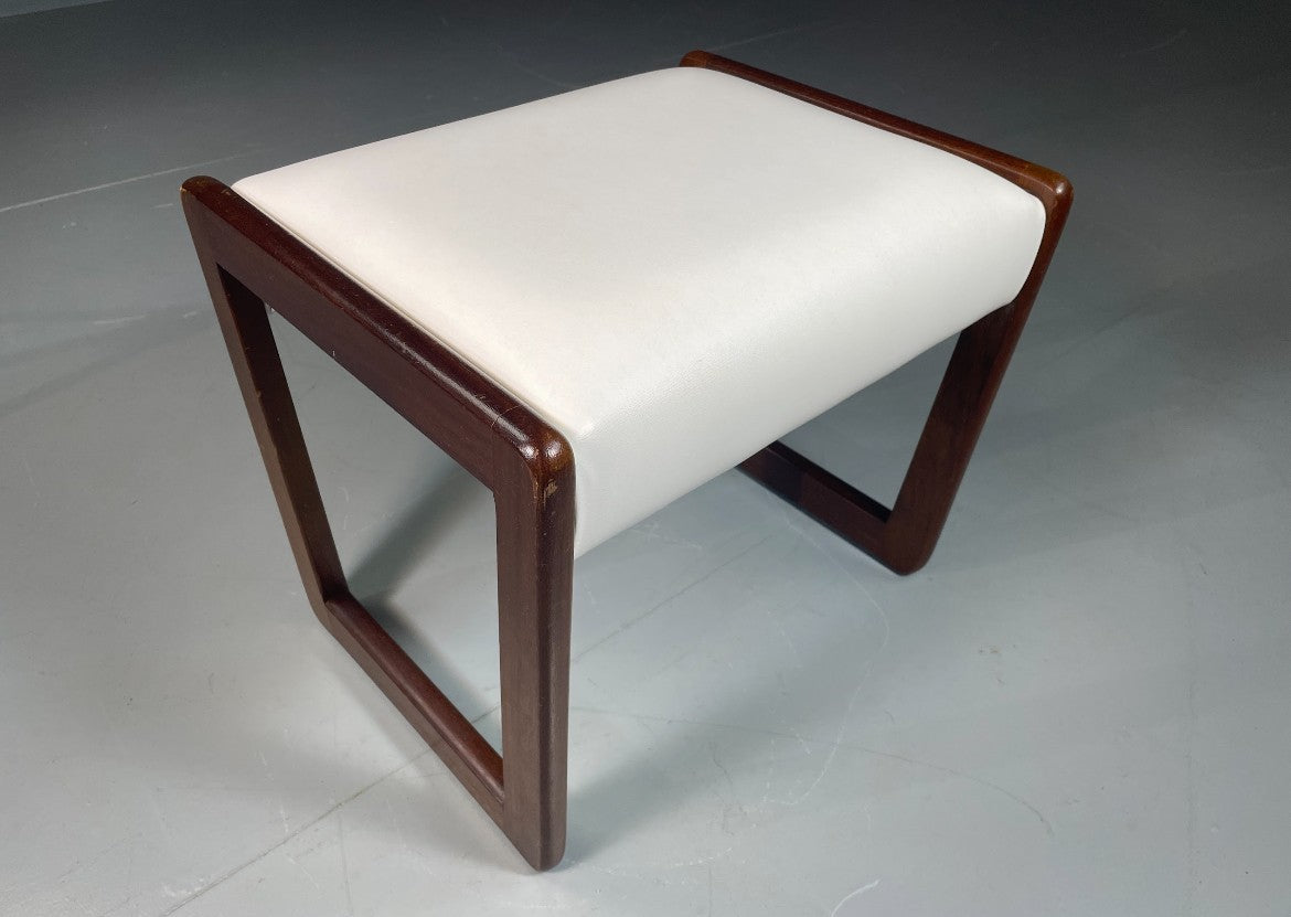 Vintage Stool 1970s Retro Teak and White Vinyl EB6562 MFOO7