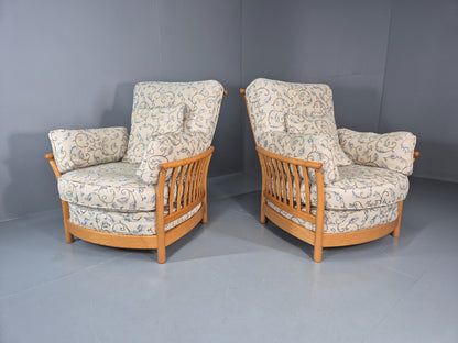 2 Ercol Renaissance Lounge Chairs Ivory Floral Upholstery 1990s EB10974 VCLO1