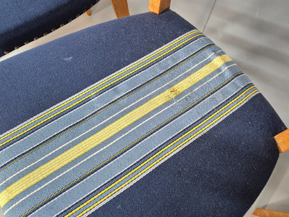 Six Oak Dining Chairs Blue Fabric Henning Kjaernulf Style Vintage EB9361 MDIN - UKDK FURNITURE