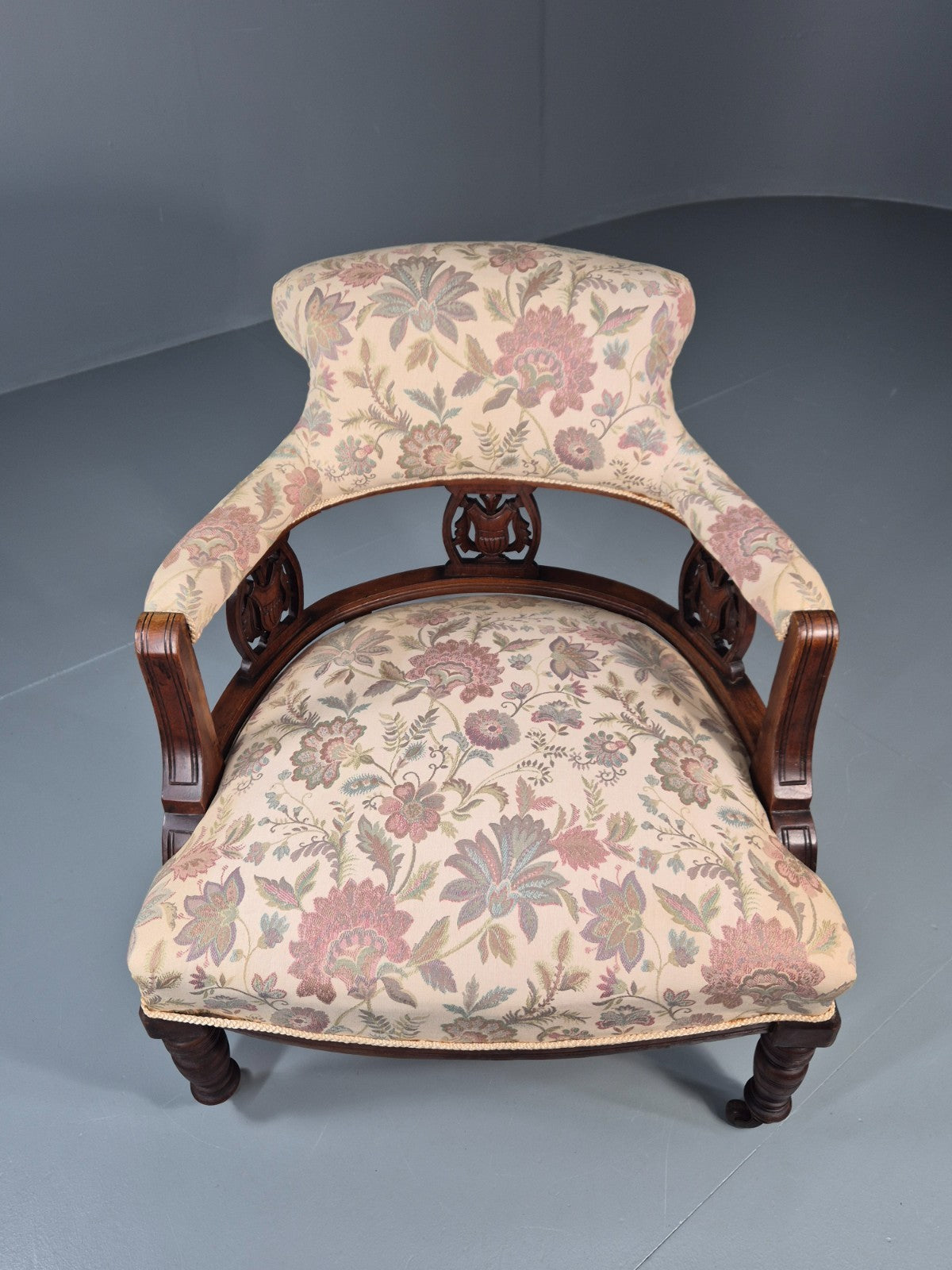 Antique Floral Tub Chair Late Victorian Mahogany Frame  EB11174 VCLO17