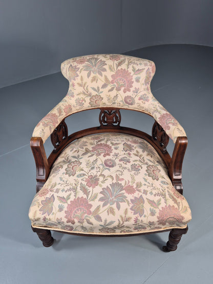 Antique Floral Tub Chair Late Victorian Mahogany Frame  EB11174 VCLO17
