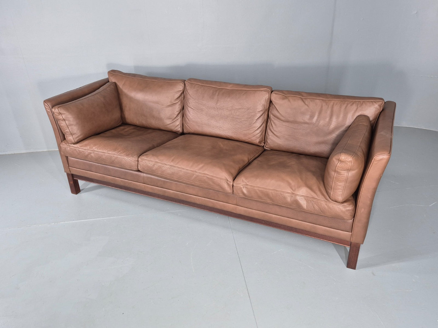 Vintage Danish 3 Seater Sofa Danish Brown Leather 1970s Retro MCM  EB10486 M3SS8