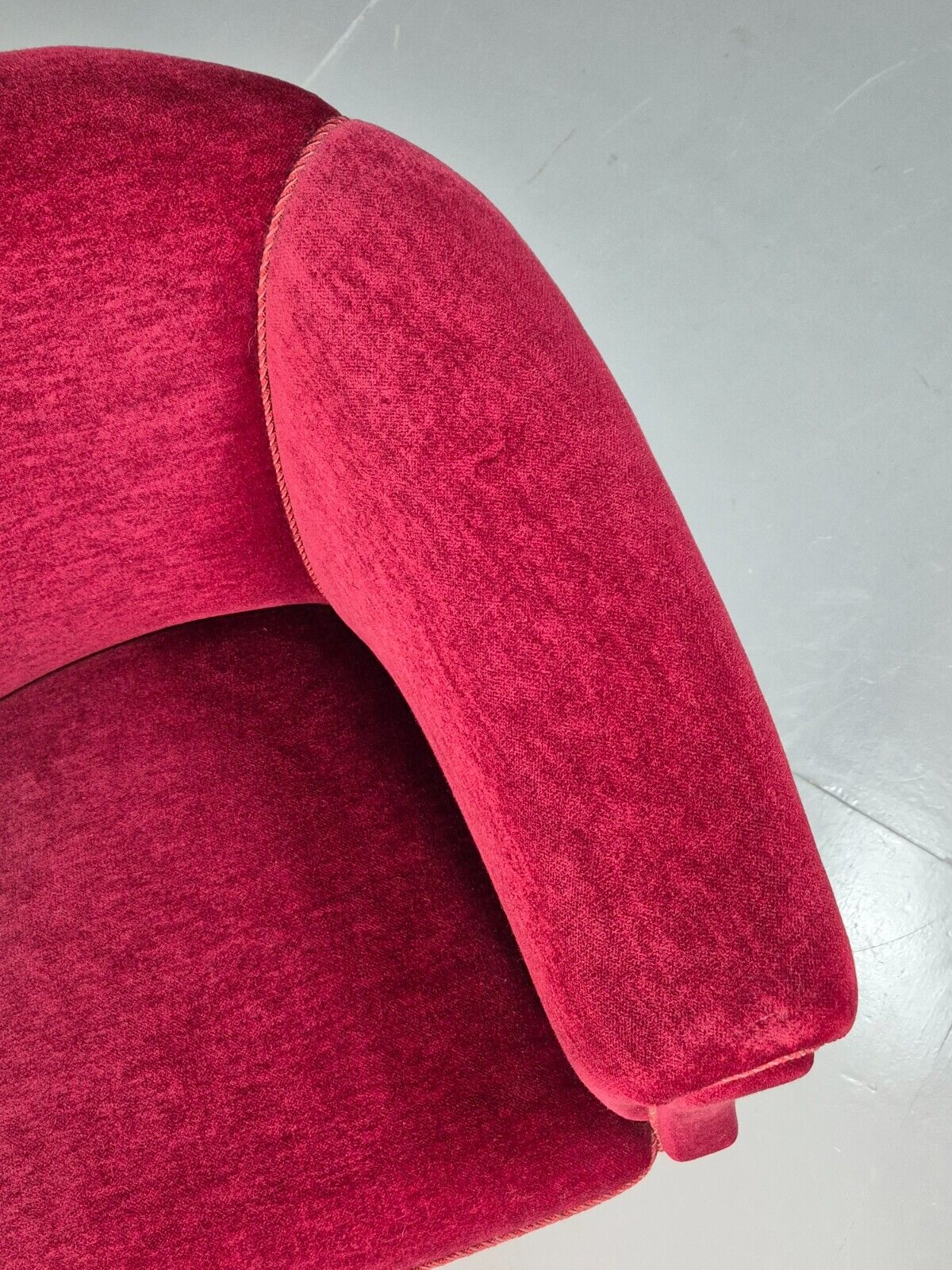 Vintage Danish Red Velour Tub Chair With Tassels Cabriole Legs EB8013 VCLO - UKDK FURNITURE