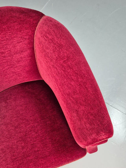 Vintage Danish Red Velour Tub Chair With Tassels Cabriole Legs EB8013 VCLO - UKDK FURNITURE