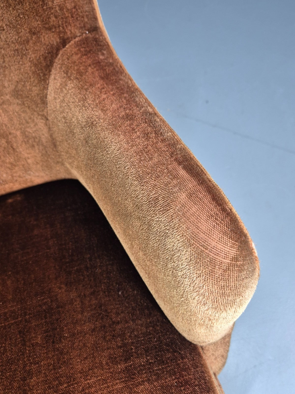 Mid Century Tub Chair Danish 1960s Brown Velour Retro Buttons EB10755 MNOR3