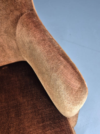 Mid Century Tub Chair Danish 1960s Brown Velour Retro Buttons EB10755 MNOR3