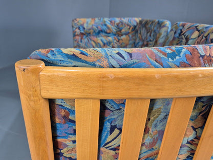 Vintage Danish 2 Seat Sofa Blue Floral Beech Frame 1980s Retro EB7453 M2SS - UKDK FURNITURE