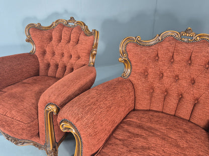 2 Vintage French Rococo Style Lounge Chairs Quality Reproduction  EB11659 VCLO10