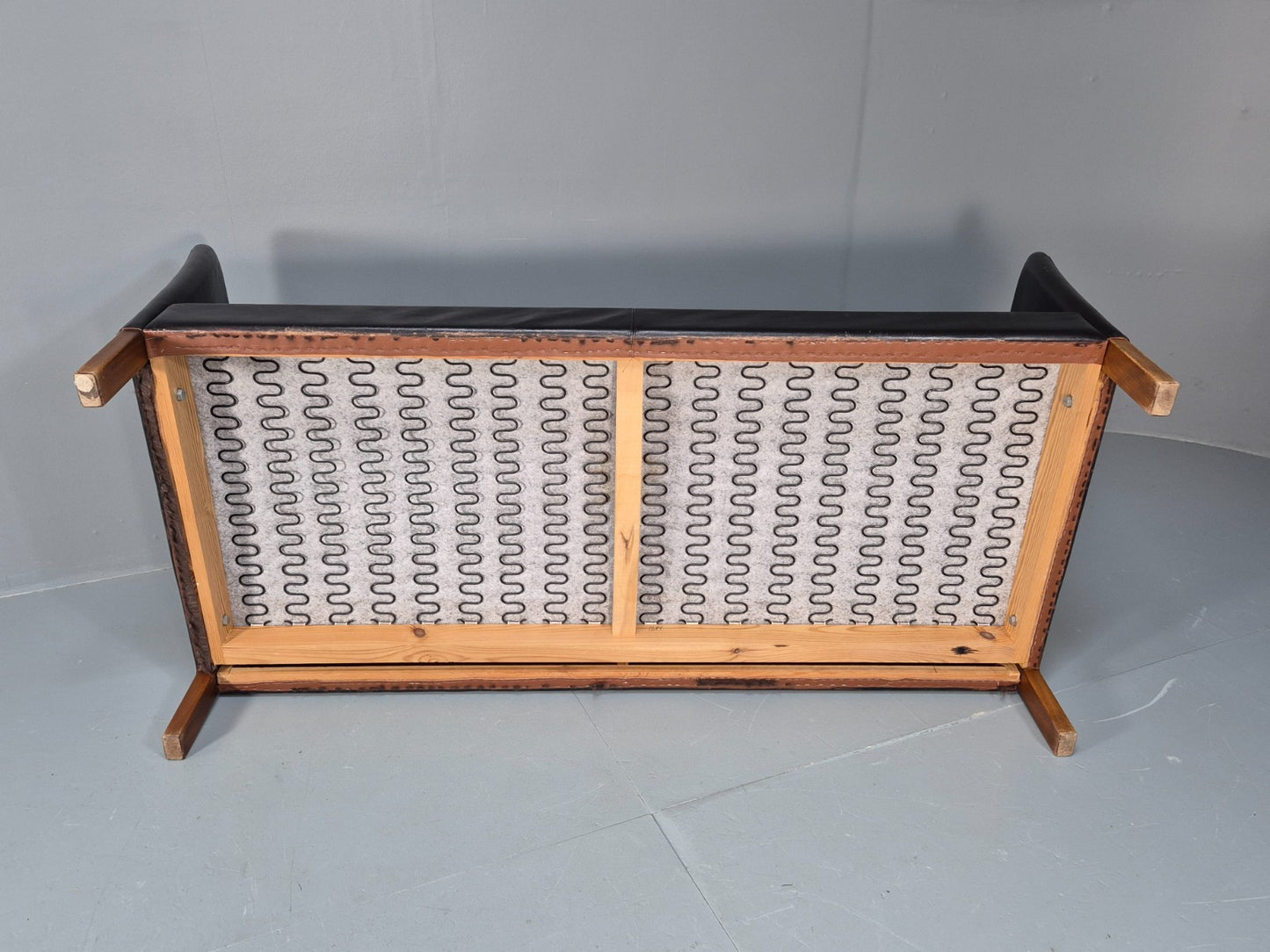 Mid Century Two Seater Sofa Black Leather Vintage Danish 1980s MCM  EB10713 M2SS11