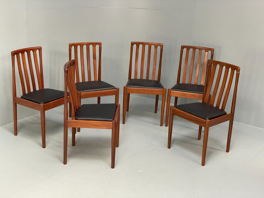 Vintage Meredew Dining Chairs Six Mahogany Teak 1970s Black Vinyl EB9726 MDIN - UKDK FURNITURE