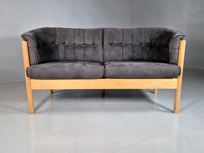 Vintage Danish 2 Seat Sofa Slate Velour Beech Frame Curved Retro MCM EB7198 M2SS - UKDK FURNITURE
