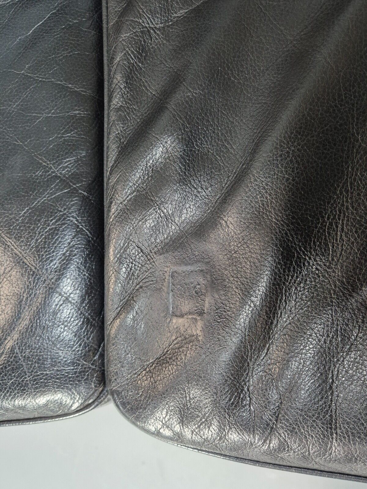 Vintage Danish 3 Seat Sofa Black Leather Straight back Arm Retro MCM EB8622 M3SS - UKDK FURNITURE