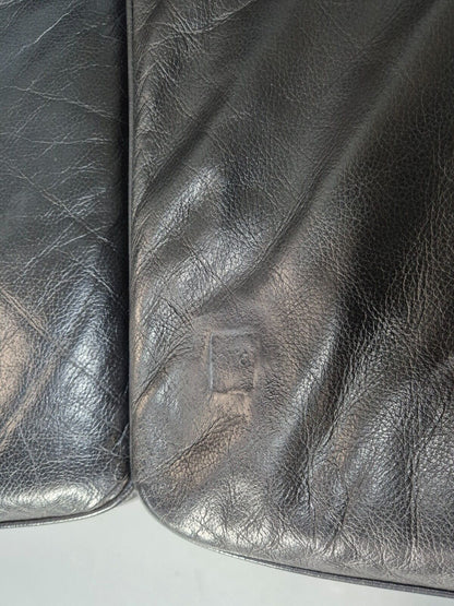 Vintage Danish 3 Seat Sofa Black Leather Straight back Arm Retro MCM EB8622 M3SS - UKDK FURNITURE