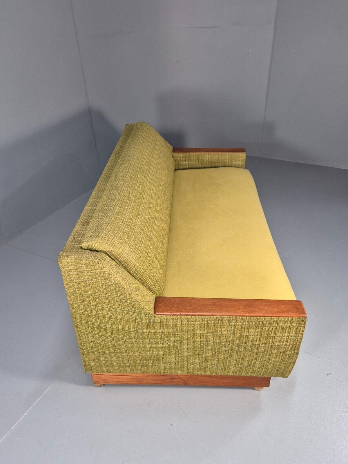 Vintage Danish 2 Seat Sofa Green Wool Teak Arms Retro MCM EB8900 M2SS - UKDK FURNITURE
