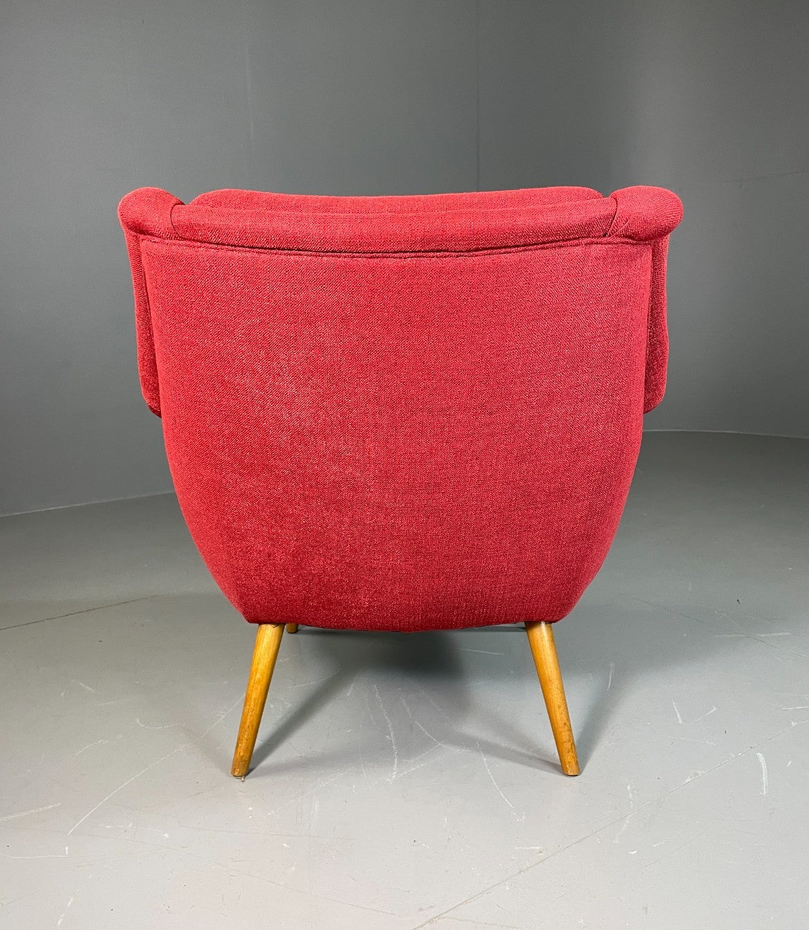 Mid Century Lounge Chair Scandinavian Red Wool Upholstery Vintage EB6423 MNOR7
