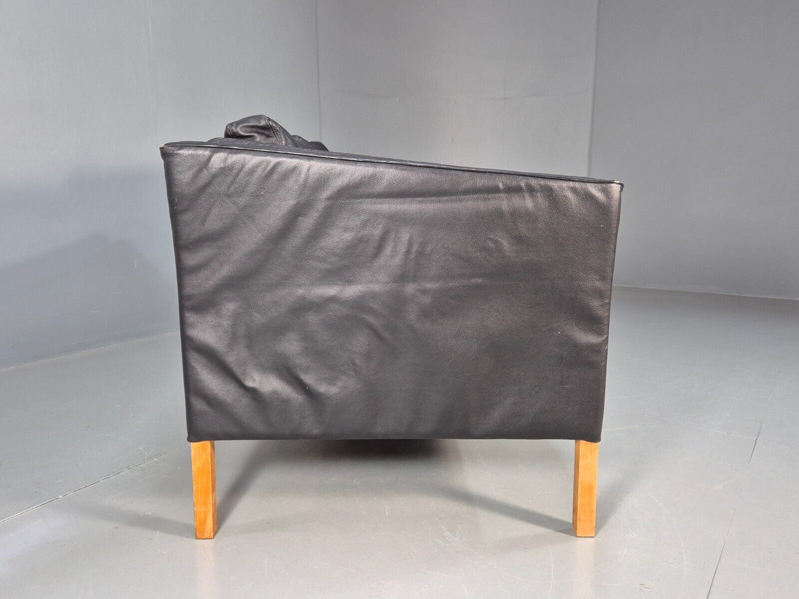 Vintage Danish 2 Seat Sofa Black Leather 1980s Retro MCM EB8618 M2SS - UKDK FURNITURE