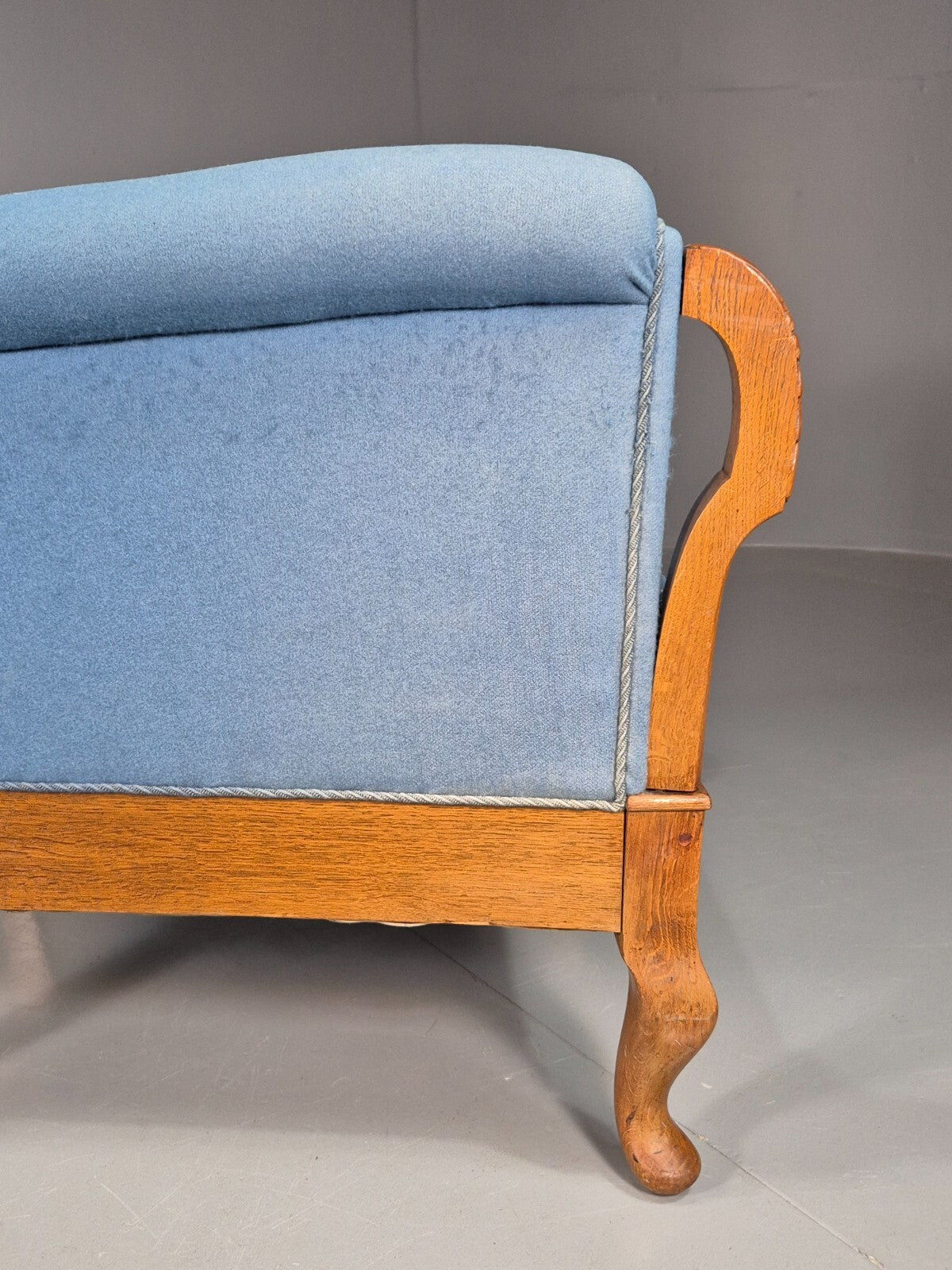 Vintage Danish Lounge Chair Blue Cloth Oak Frame 1900s Antique VCLO EB78138