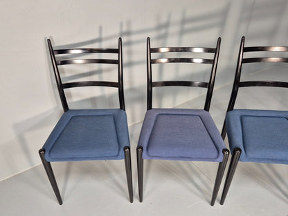 Vintage G Plan Dining Chairs Black Teak Blue Fabric Italian Style EB9488 MDIN - UKDK FURNITURE