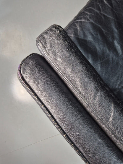 Vintage Danish 2 Seat Sofa Black Leather 1980s Retro MCM EB7625 M2SS - UKDK FURNITURE