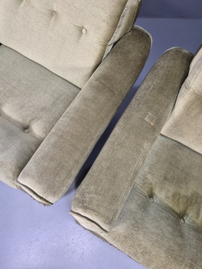 2 Retro 1970s Lounge Chairs Green Velour Vintage Danish Design EB10749 VCLO5