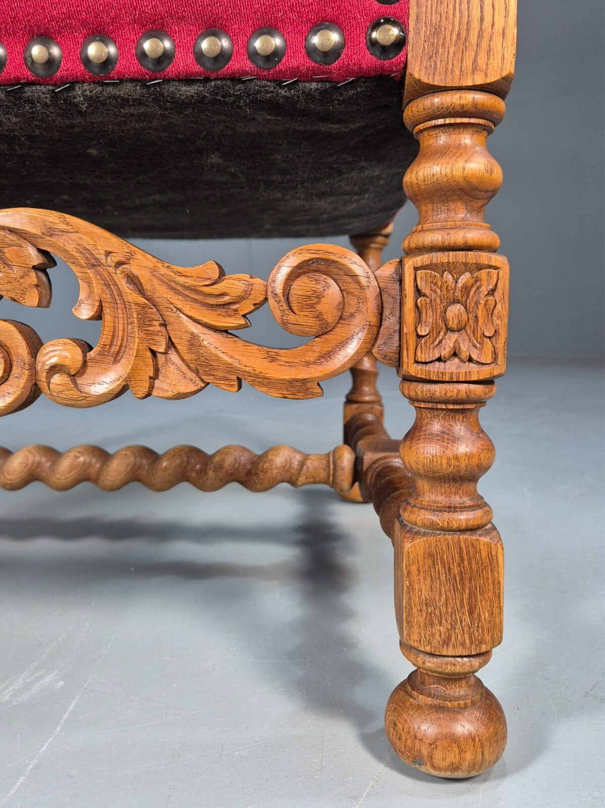 Vintage Danish Baroque Style Armchair in Red Wool and Oak 1950s EB9582 VCAR - UKDK FURNITURE