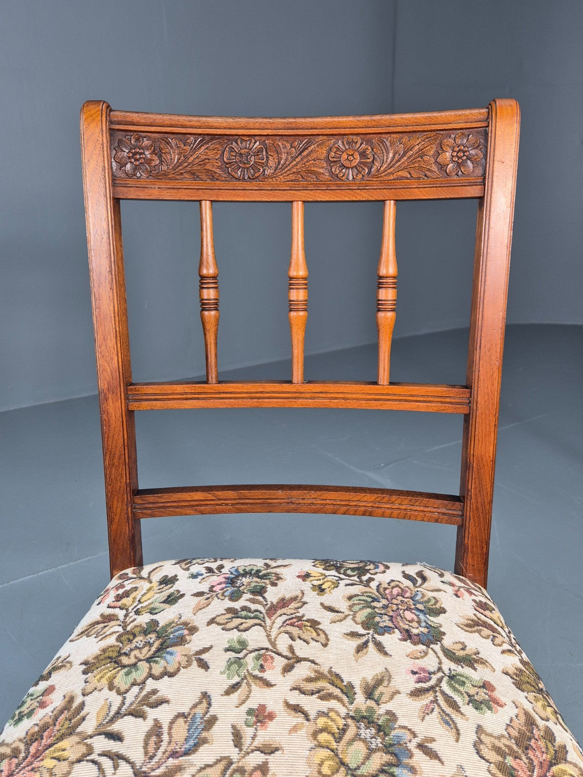 Edwardian Dining Chair Oak Frame Jacobean Revival Floral   EB11222 VDIN13