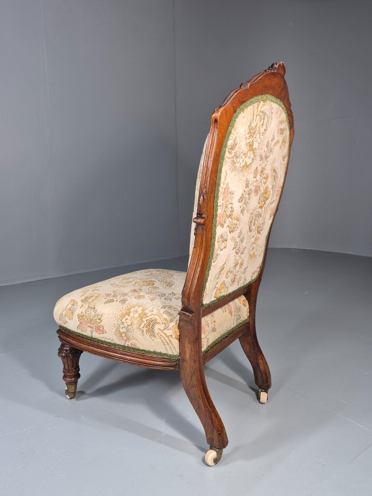 Antique Mahogany Nursing Chair Floral Upholstery 1880s Victorian EB11175 VCLO11