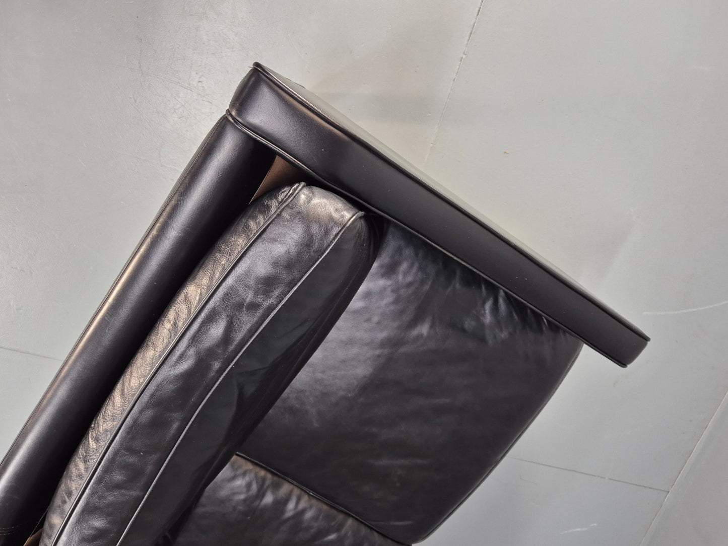 Vintage 3 Seater Leather Sofa Danish Mogensen Style Black 1980s EB10689 M3SS18