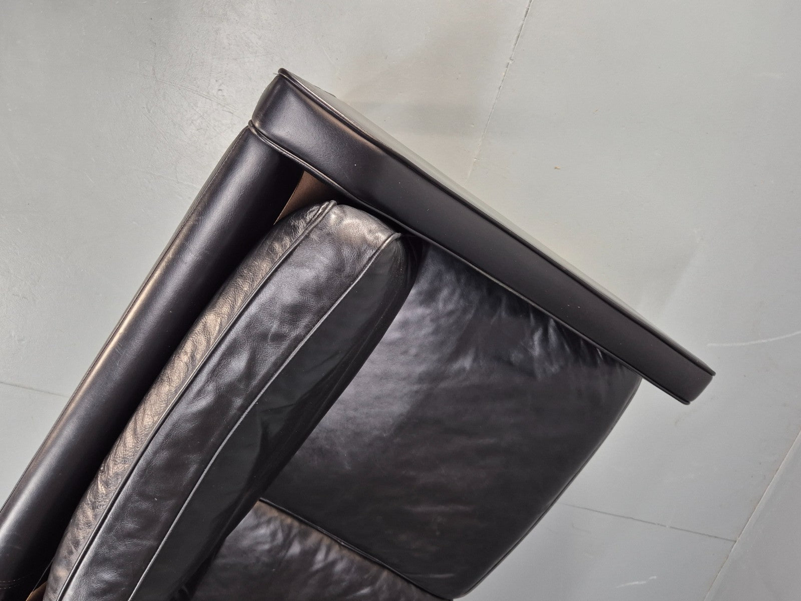 Vintage 3 Seater Leather Sofa Danish Mogensen Style Black 1980s EB10689 M3SS18