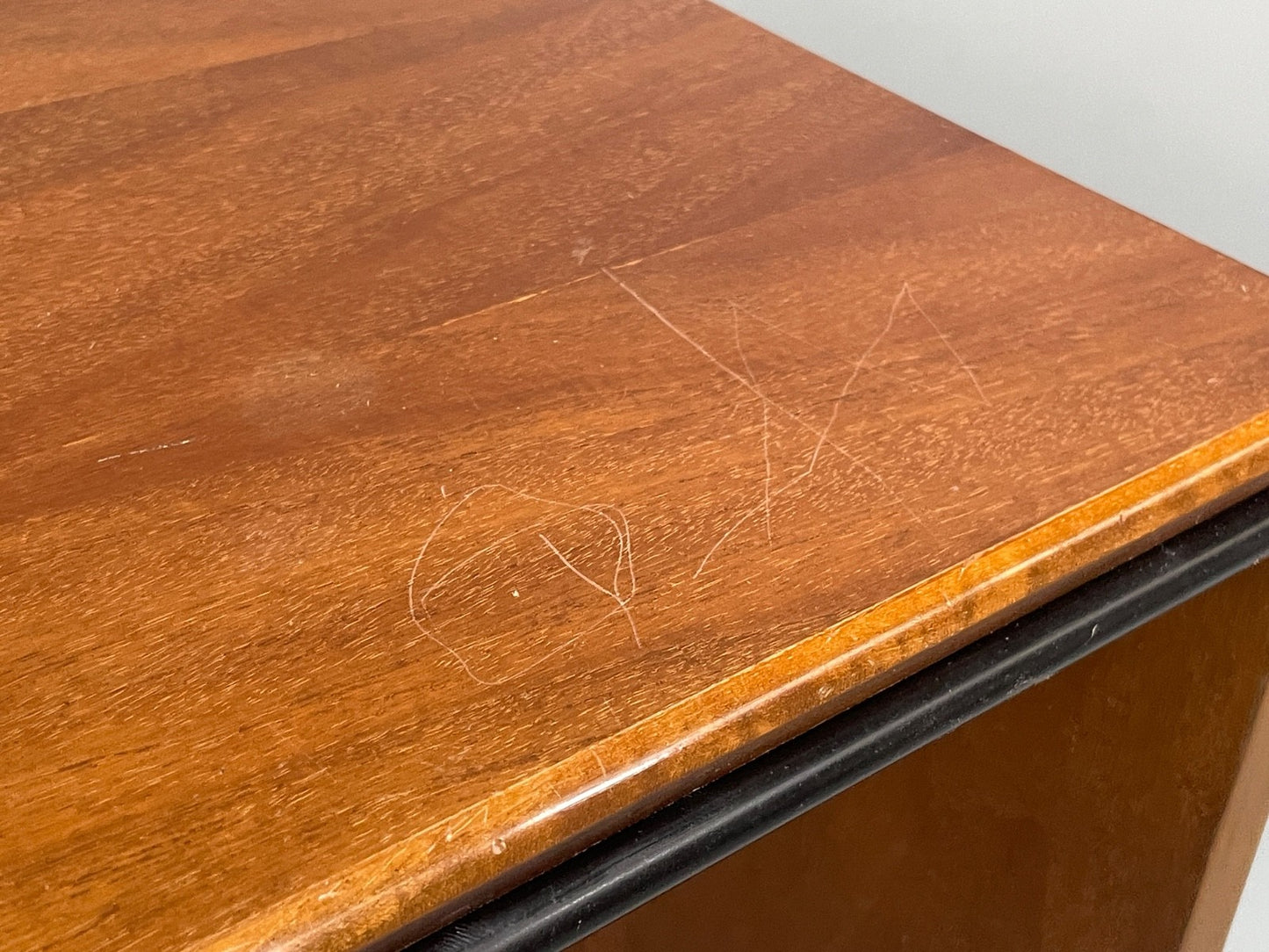 Vintage 1980s Cherry Desk Three Drawers Ball Feet Post Modern EB11058 MWOO5