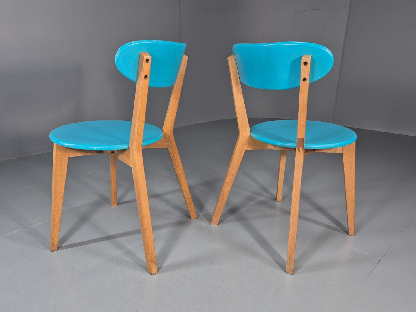 2 Oak Dining Chairs Light Blue Modern Solid Mid Century Style M&S EB11013 MDIN8