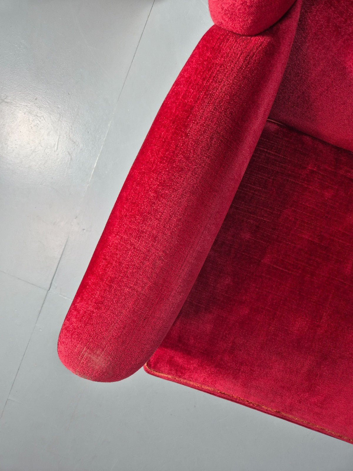 Wing Back Lounge Chair Red Velour Danish 1960s Georgian Style EB10754 VCLO14