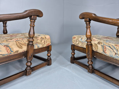 2 Ercol Cloister Lounge Chairs Dark Elm Frame Floral Upholstery 70s EB10987 VCAR15