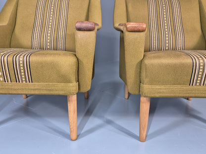 2 1970s Danish Lounge Chairs Green Wool Oak Details Retro Quality EB11408 MNOR4