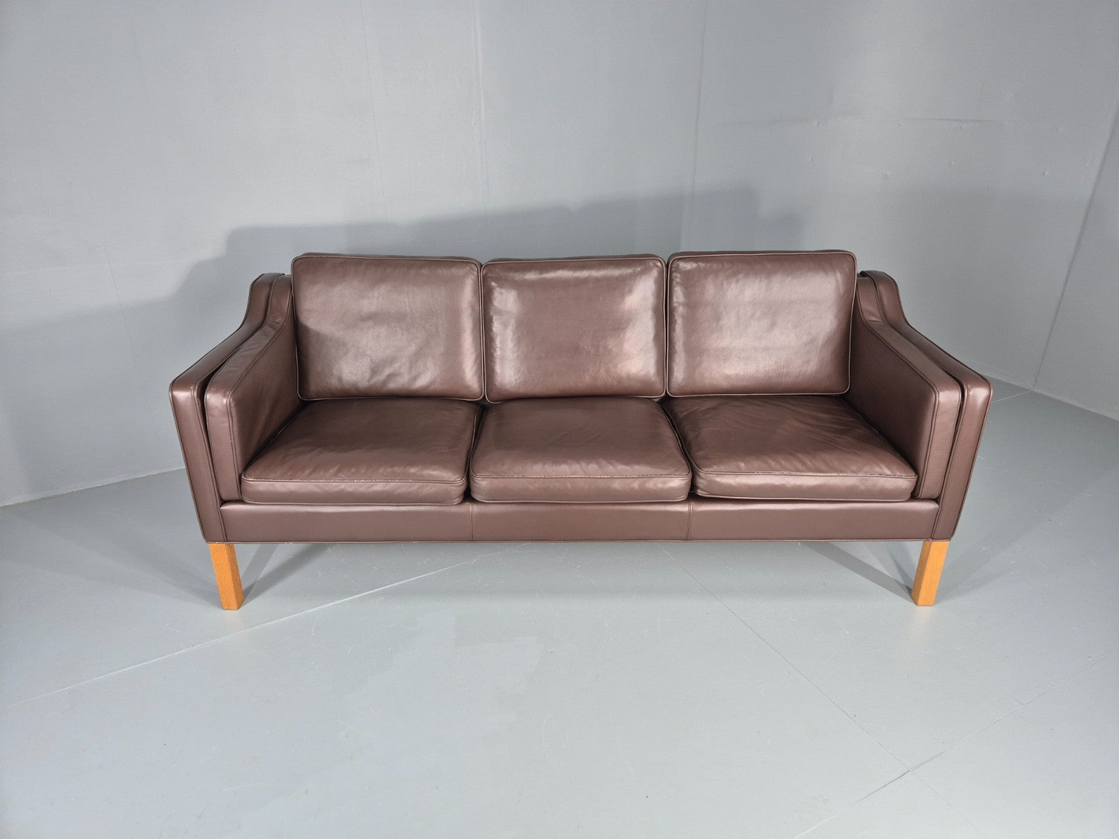 Vintage Danish 3 Seat Sofa Brown Leather Mogensen Style 1980s Retro EB10523 M3SS1