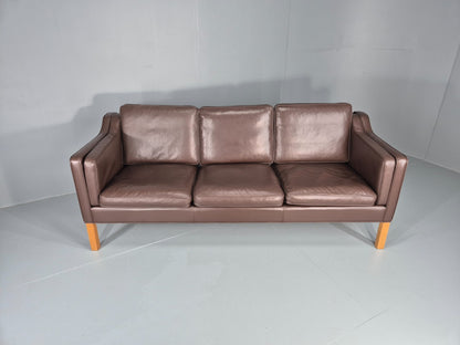 Vintage Danish 3 Seat Sofa Brown Leather Mogensen Style 1980s Retro EB10523 M3SS1