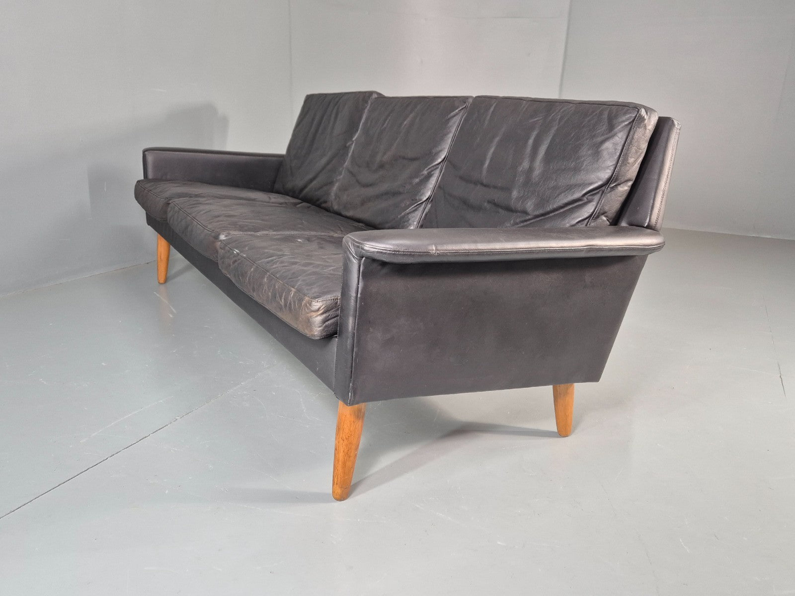 Vintage 3 Seat Sofa 1960s Danish Black Leather Mid Century Modern EB11384 M3SS20