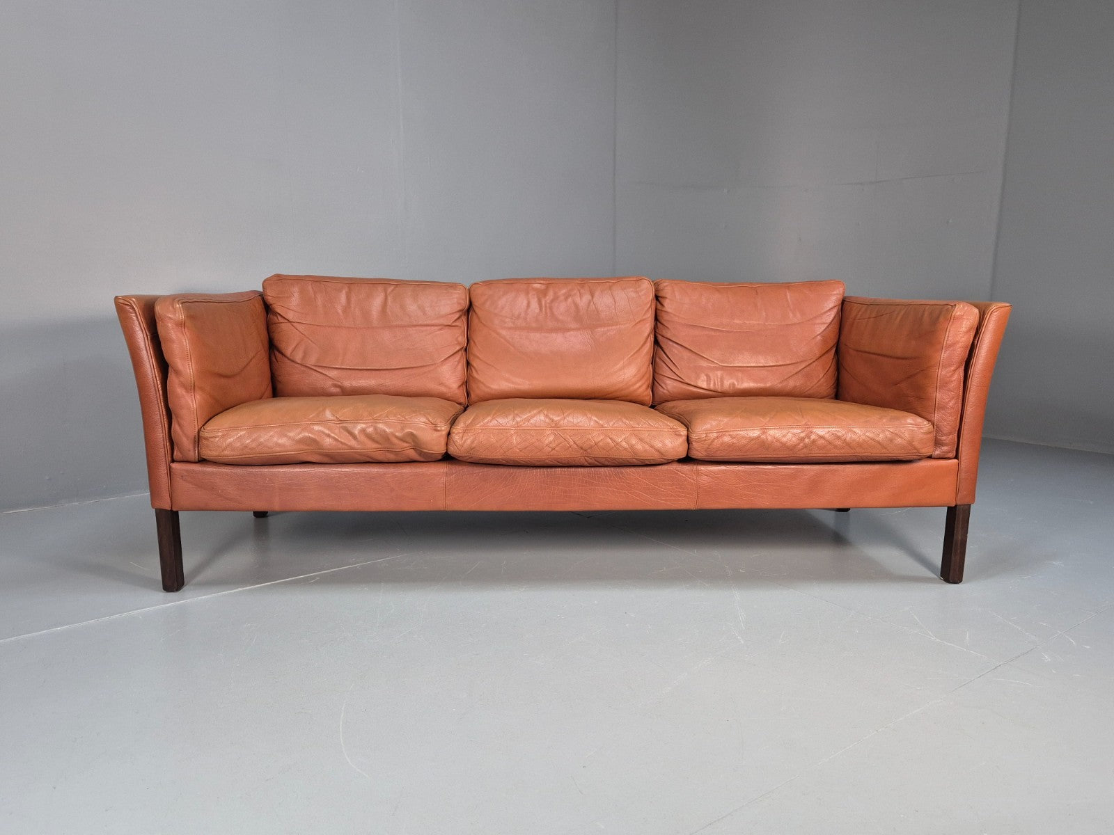 MidCentury Three Seater Sofa Tan Leather Vintage Danish Retro 1970s EB10721 M3SS4