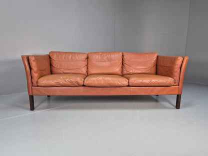 MidCentury Three Seater Sofa Tan Leather Vintage Danish Retro 1970s EB10721 M3SS4