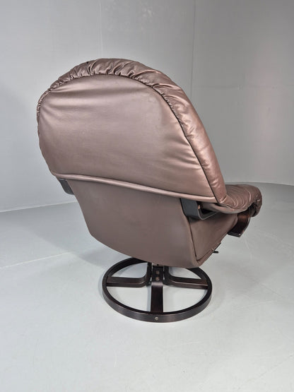 Swivel and Rock Bentwood Chair Danish Leather Vinyl  1980s Vintage EB11414 MBEN7