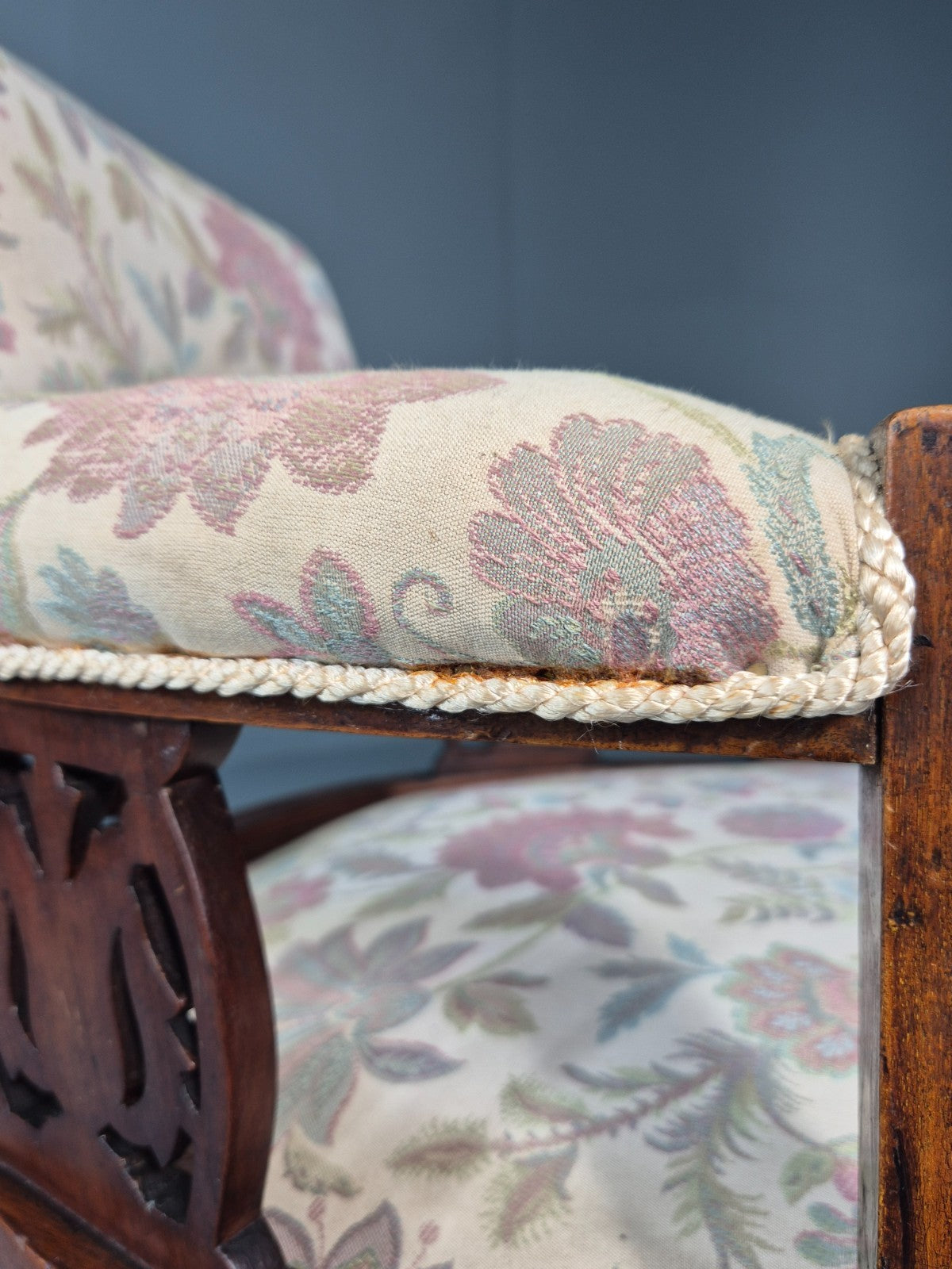 Antique Floral Tub Chair Late Victorian Mahogany Frame  EB11174 VCLO9