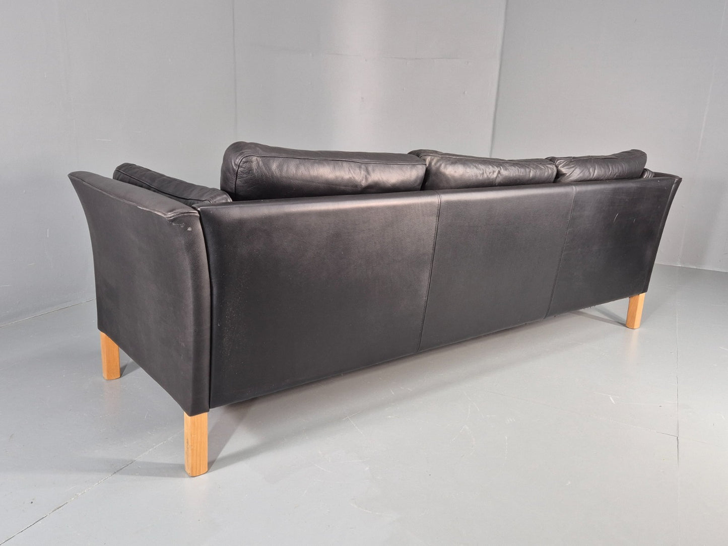Vintage 3 Seat Sofa Danish Black Leather Mid Century Retro 1980s EB10483 M3SS20