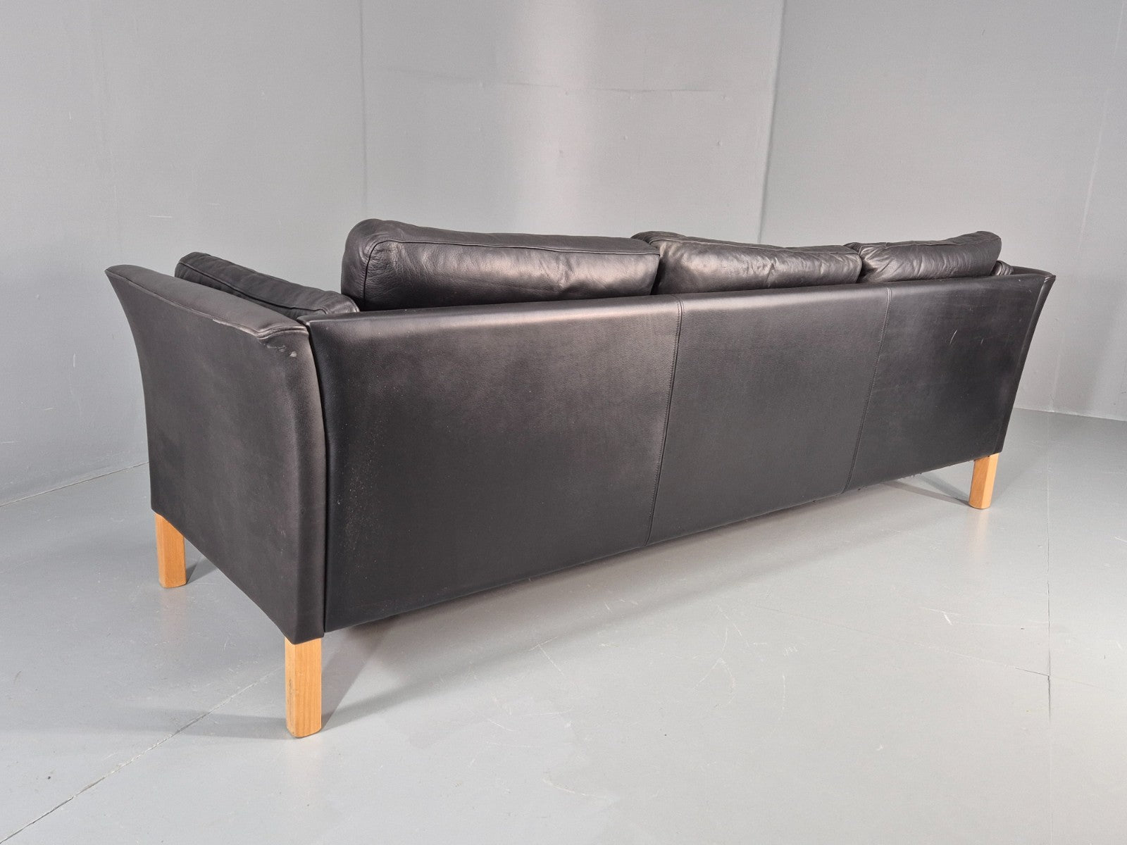 Vintage 3 Seat Sofa Danish Black Leather Mid Century Retro 1980s EB10483 M3SS20