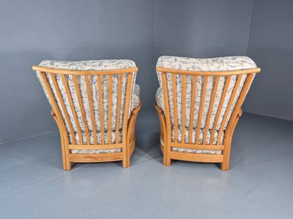 2 Ercol Renaissance Lounge Chairs Ivory Floral Upholstery 1990s EB11009 VCLO6