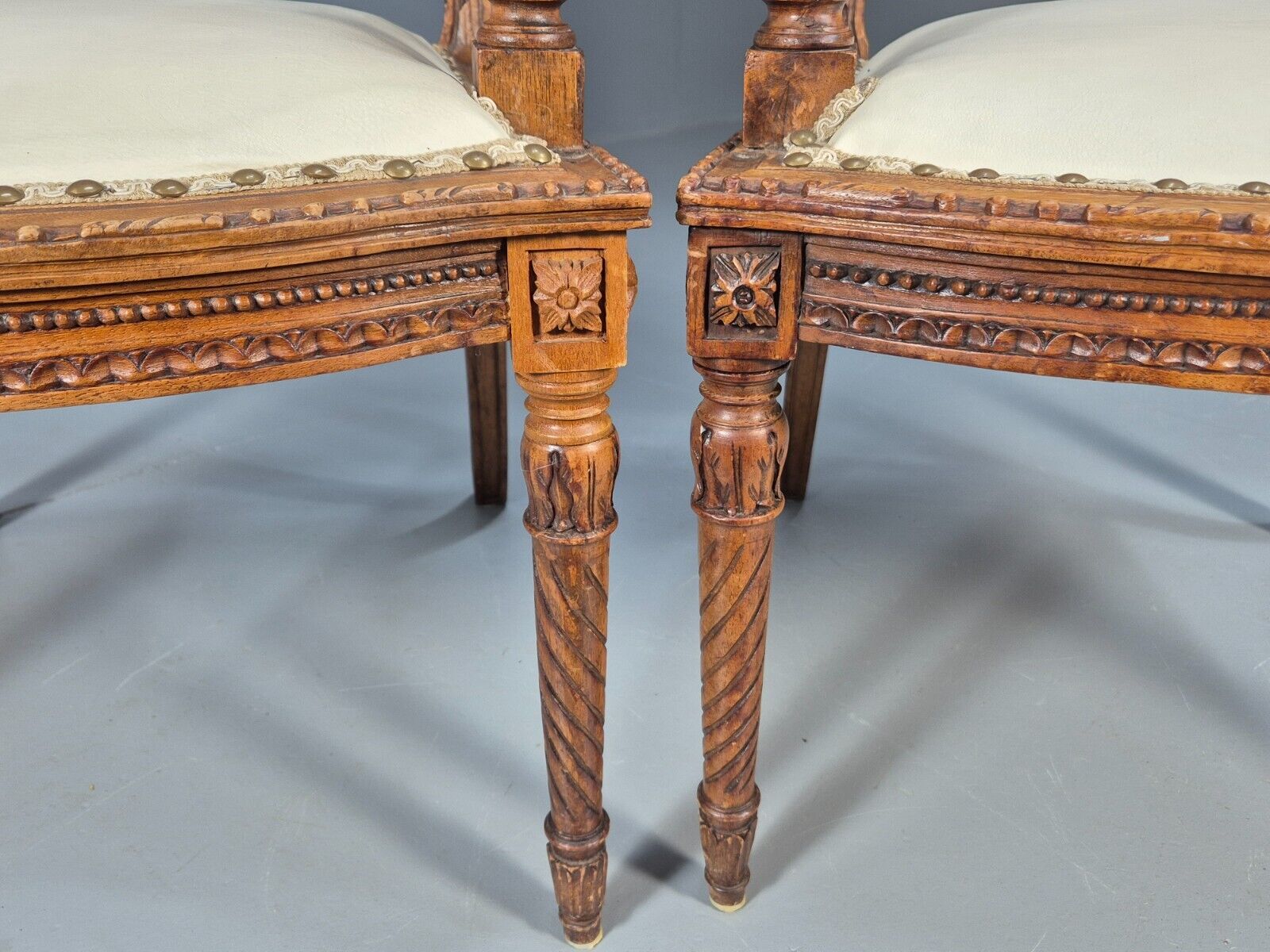 2 Vintage Danish Lounge Chairs Rattan Walnut Louis XVI Style Antique EB8995 VBER - UKDK FURNITURE