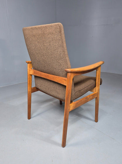 Vintage Danish Elbow Chair Green Wool Oak Hong Kirkegaard Retro MCM EB8271 MDIN - UKDK FURNITURE