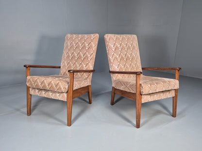 Vintage Parker Knoll Armchairs Pair Deco Pink Fabric Stained Beech EB8866 MCLO - UKDK FURNITURE