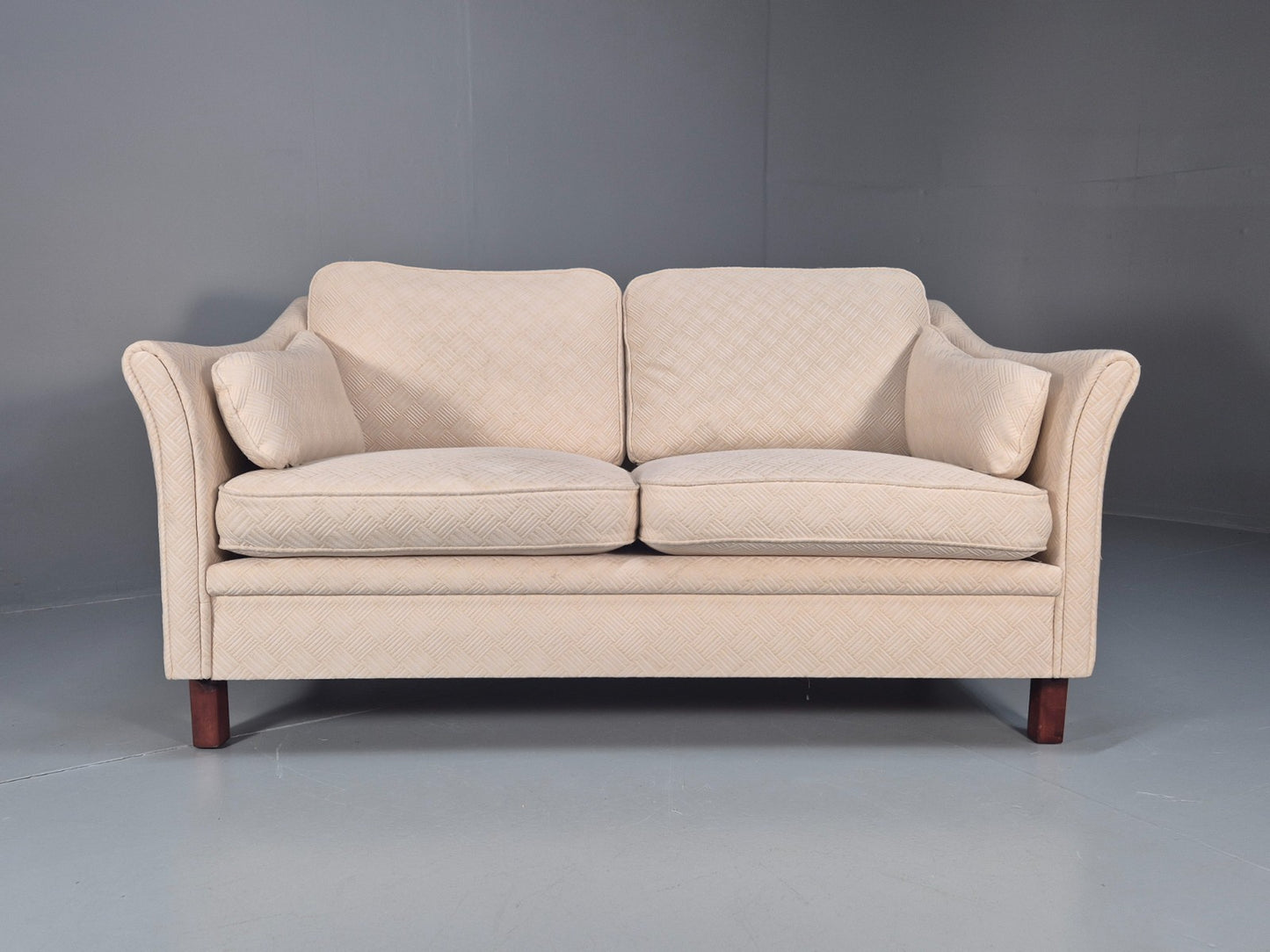 Vintage 2 Seater Sofa Retro Danish Cream Patterned Fabric EB10516 M2SS6