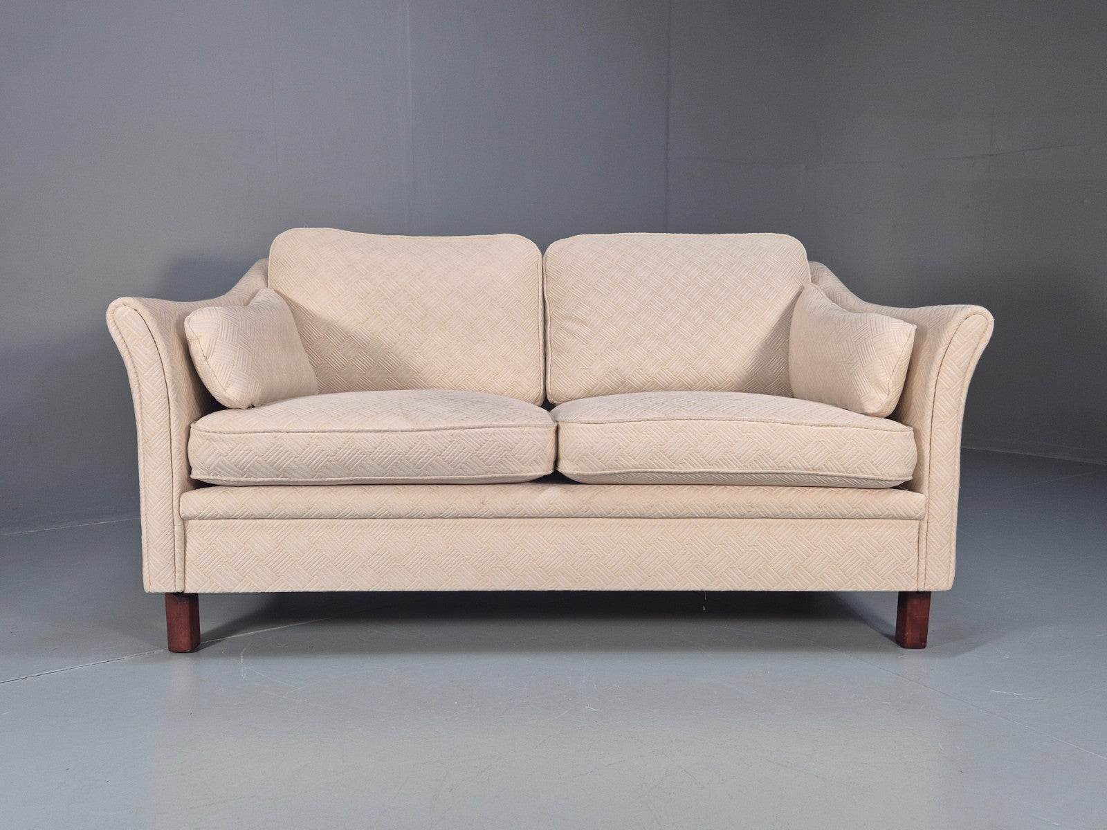 Vintage 2 Seater Sofa Retro Danish Cream Patterned Fabric EB10516 M2SS6